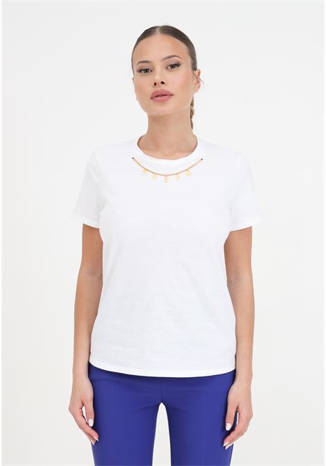White women's t-shirt with charms accessory ELISABETTA FRANCHI | MA01141E2270